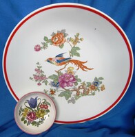 Nem jelzett Zsolnay paradicsom madaras porcelán falitányér + dísztányér, 24,5, 8,5 cm átmérő