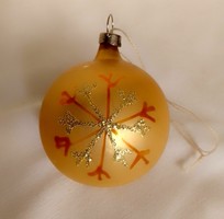 Régi retro arany sárga kézzel festett csillag hópehely kézműves üveg gömb karácsonyfa dísz 6 cm