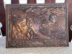 Galvanoplasztika keleti réz falikép,  27 x 38,5 cm. falidísz
