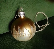 Régi kézzel festett retro arany selyem gömb üveg karácsonyfadísz 5 cm