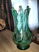 Türkiz színű,üveg,8 "szarvú" váza (24 cm)