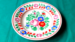 Virág motívumos kerámia tányér ,jelzett , kézzel festett gránit falitányér 23 cm