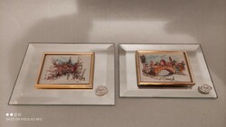 MICSODA AJÁNDÉK LEHET Metszett tükörre applikált aranyozott lapon miniatűr festett kép darabáron