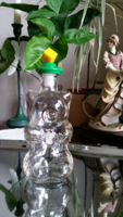 Old bear-shaped glass bottle with original cork, kefla mark on the bottom, 2 dl