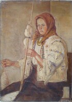 Marked by István Kalmár: young spinning woman