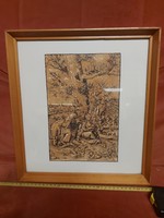 Some kind of non-digital engraving, in a glazed wooden frame, size indicated!
