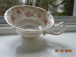 1910 Royal Doulton ritka Szecessziós rózsaszín rózsás teás csésze csipkézett peremmel és talpal