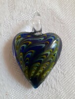 Nagyon szép, "pávatoll" mintázatú millefiori (muranoi) szív alakú medál