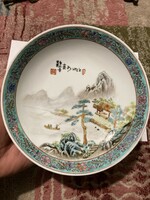 Régi kézzel festett porcelán tál tányér kínai famille verte