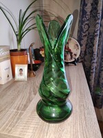 Zöld 3 "szarvú" értékes váza (28 cm)
