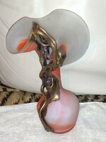 Vintage filip ravert beautiful bronze decorated thick wall glass vase. Flawless.