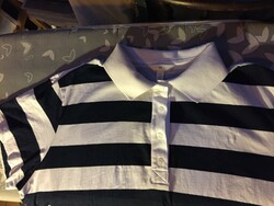 Blue and white striped unisex cotton t-shirt size XL