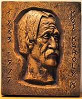 Kolozsvári Puskás Sándor (1928-2020) Kós Károly - falra akasztható kerámia plakett 1990-ből