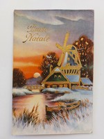 Old Christmas postcard 1936 postcard stream snowy landscape watermill