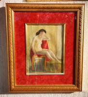 Beautiful wide gold frame modern style nude interior contemporary painting pastel