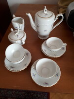 Art Nouveau coffee and tea set with 4 cups, 2 saucers, 1 large and 1 small pouring sugar bowl