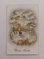 Régi karácsonyi képeslap levelezőlap havas táj templom