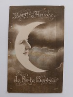 Régi karácsonyi képeslap 1916 levelezőlap hold női arccal