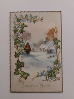 Régi karácsonyi képeslap levelezőlap havas táj borostyán