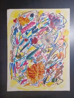 Csűrösné Bruckner Valéria: Színes kollázs (21x27,5 cm) filctoll, újságkivágások, virágok