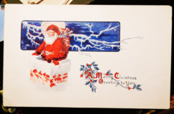 Antik postatiszta karácsonyi képeslap Mikulással