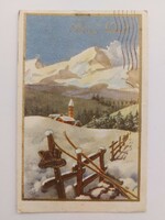 Régi karácsonyi képeslap 1949 levelezőlap havas táj templom