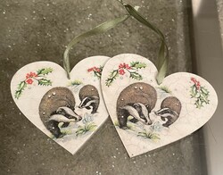 Szív alakú antik hatású téli állat decoupage egyedi mini kopogtató