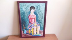 (K) ŁŁő girl painting with frame 33x49 cm