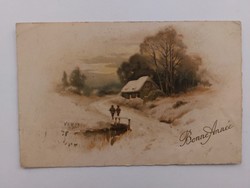 Régi karácsonyi képeslap 1925 levelezőlap havas táj