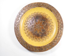Fa fali tányér dísztányér - réz berakás díszítés égetett mintás - 17.7 cm átmérő