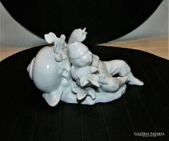 RARE! Sleeping Babszem Jankó on snail - White Herend porcelain