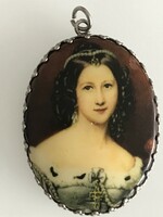 Old pendant with painting copy, 5 x 3.2 cm