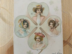 Old New Year's card 1901 postcard ladies shamrock