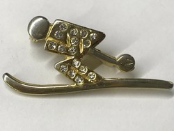 Vintage brooch with screaming figure and shining crystals, 4 x 2 cm
