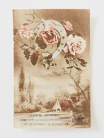 Régi karácsonyi képeslap 1929 levelezőlap tájkép rózsa patkó