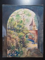 Kapu - jelzett miniatűr akvarell (18x23 cm)