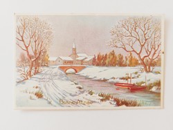 Old Christmas postcard postcard snowy landscape stream