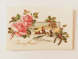 Régi karácsonyi képeslap 1954 levelezőlap havas táj rózsa patkó