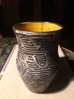 Retro black - yellow ceramic vase - 175 mm