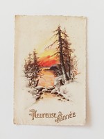 Régi karácsonyi képeslap levelezőlap havas táj patak