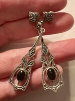 Vintage silver earrings with marcasite and onyx stones