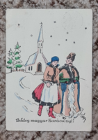 1936 Antik rajzos képeslap magyar Karácsony bélyeggel