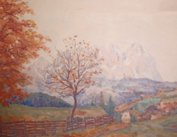 Autumn landscape watercolor, marked, 1928 (54x43 cm)