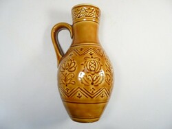 Retro old folk folk art marked glazed painted ceramic pitcher jug, height: 15 cm