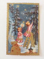 Régi karácsonyi képeslap levelezőlap fenyőfa kislányok
