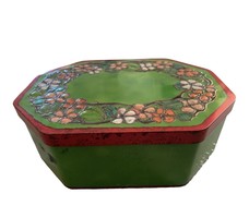 Art Nouveau old tin box with a raised enamel flower pattern