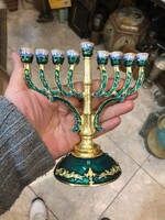 Hanukkah candle holder, 16 cm high, in a beautiful base. Hand painted, porcelain, copper.