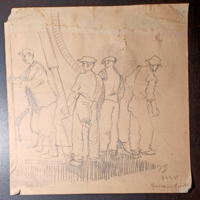 Fúrómunkások - BL jelzés? Grafitceruzarajz, 1943 (31x32 cm) - szocreál életkép