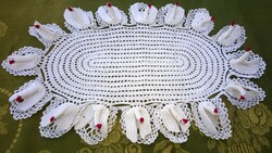 Special unique - swan crocheted smaller tablecloth 51x32 cm