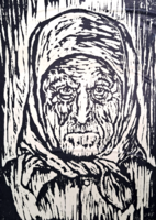 Grandmother (woodcut) with unidentified mark - portrait of an elderly woman